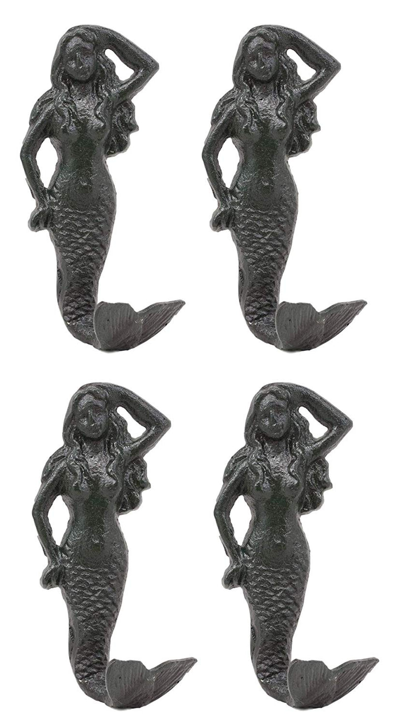 Ebros Gift 6"H Mermaid Cast Iron Rustic Wall Coat Hook For Keys Leashes Hats (4)