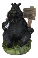 Rustic Western Forest Drunk Black Bear Smoking Pipe And Drinking Beer Figurine