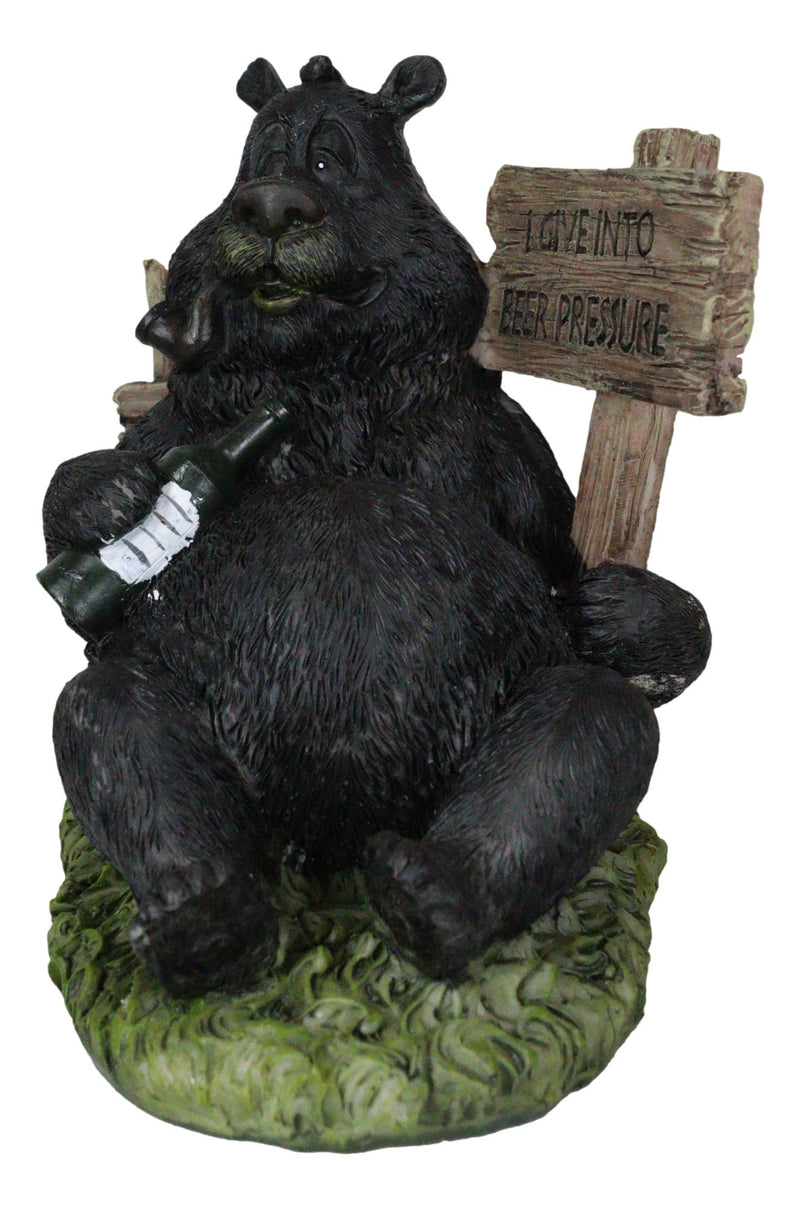 Rustic Western Forest Drunk Black Bear Smoking Pipe And Drinking Beer Figurine