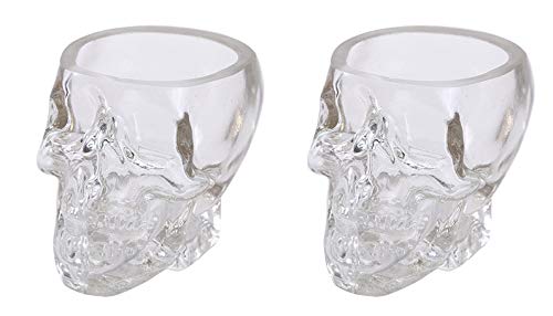 Ebros 30oz Skeleton Skull Liquor Glass Decanter Bottle With 2 Skulls Acrylic Shooters