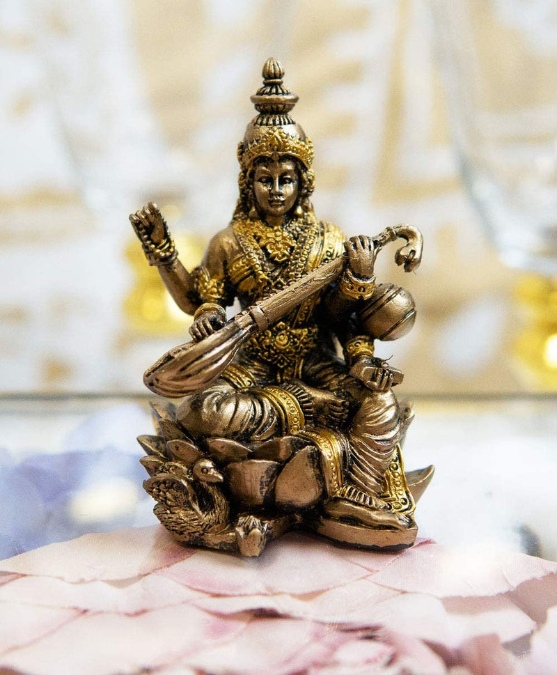 Ebros Vastu Hindu Goddess Saraswati Seated On Lotus Playing Veena Guitar Statue