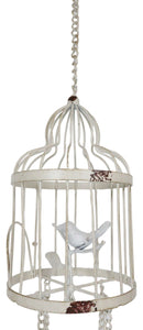 Whimsical Rustic White Bird Perching On Twig In Cage Aluminum Metal Wind Chime