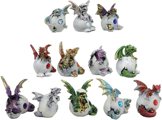 Colorful Miniature 12 Month Birthstone Dragons In Gemstone Eggs Figurine Set