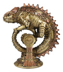 Geared Clockwork Vintage Steampunk Iguana Lizard Coiling On Stand Figurine