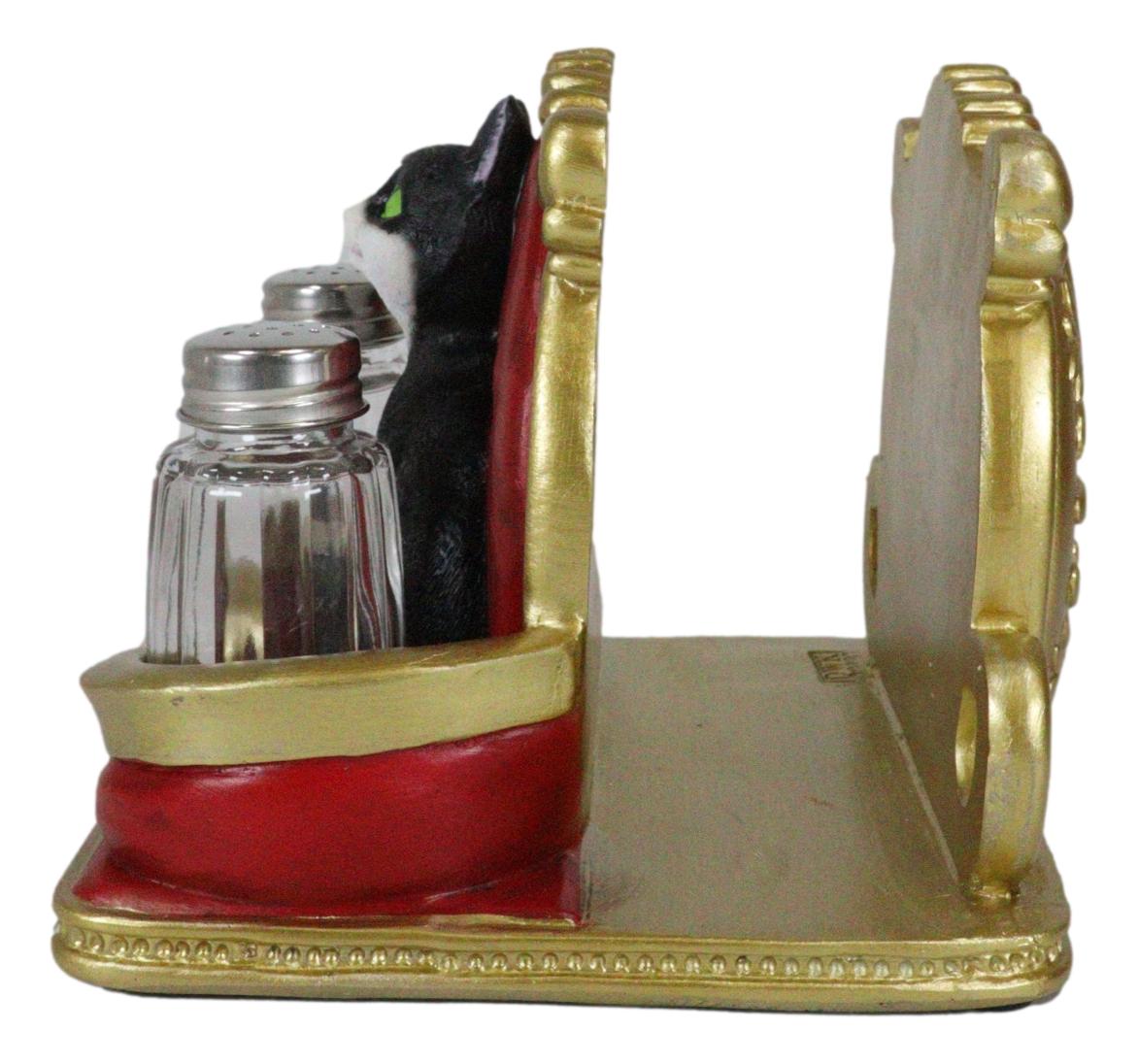 Royal Service Black and White Tuxedo Cat Napkin And Salt Pepper Shakers Holder - Ebros Gift