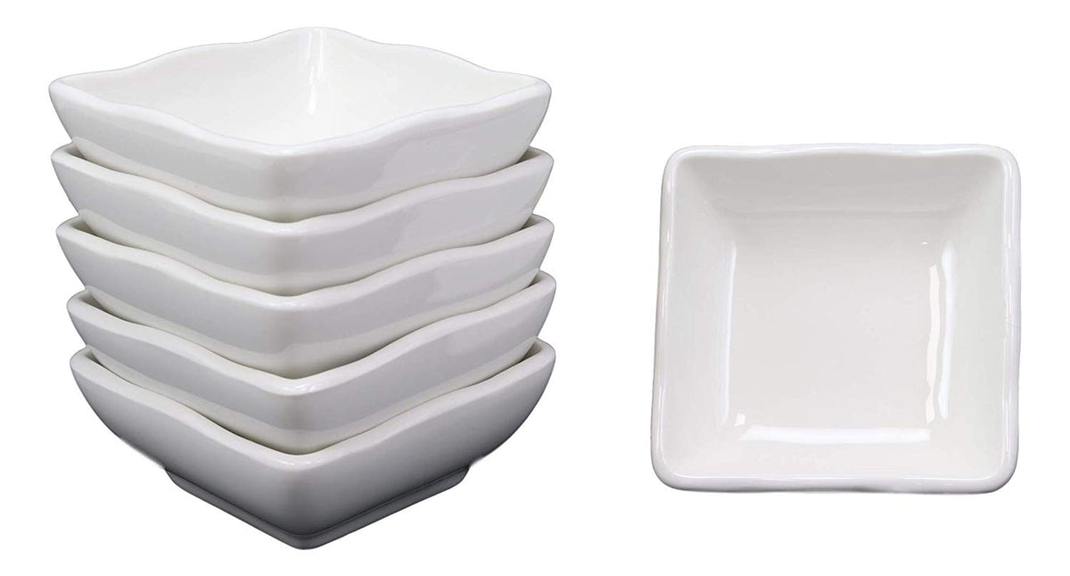 Ebros Contemporary Wavy Artistic Design White Porcelain Condiments Ketchup Mustard BBQ Soy Sauce Dipping Bowl or Dish 2oz Pack of 6 Bowls - Ebros Gift