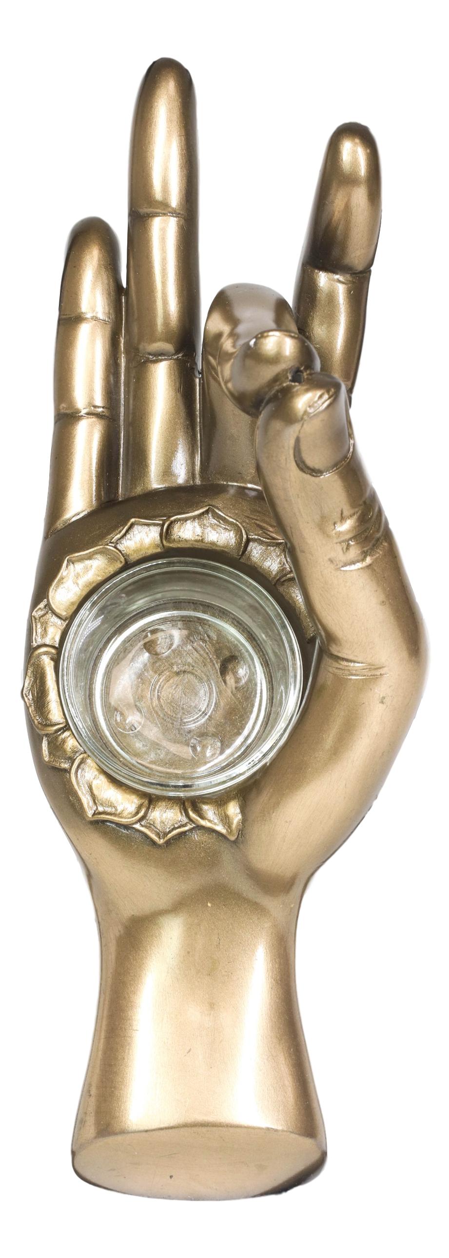 Shunya Mudra Buddha Palm Votive Candle Holder Figurine 9.25"L Yoga Meditation
