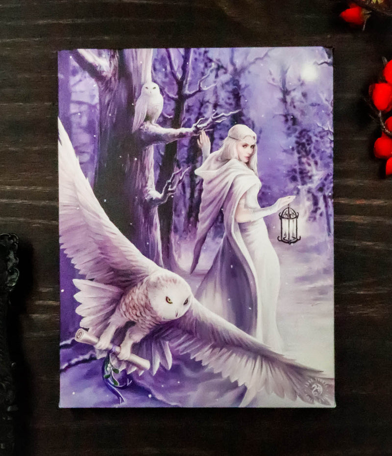 Ebros Anne Stokes Midnight Messenger Owl Fairy Wood Framed Picture Canvas Wall Decor