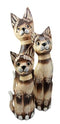 Balinese Wood Handicraft Striped Feline Cat Family Set of 3 Figurines 20"H