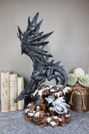 Ebros Large Dark Dragon with Frozen Ice White Baby Hatchling Statue 18.5" Tall