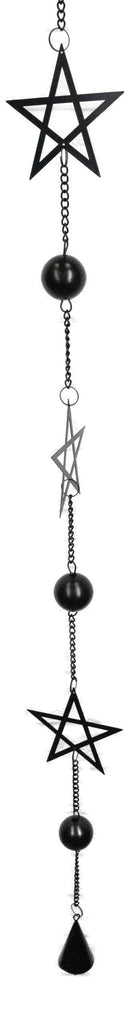 Wicca Occult Pentagram Pentacle Stars Black Coated Steel Metal Wind Chime Mobile