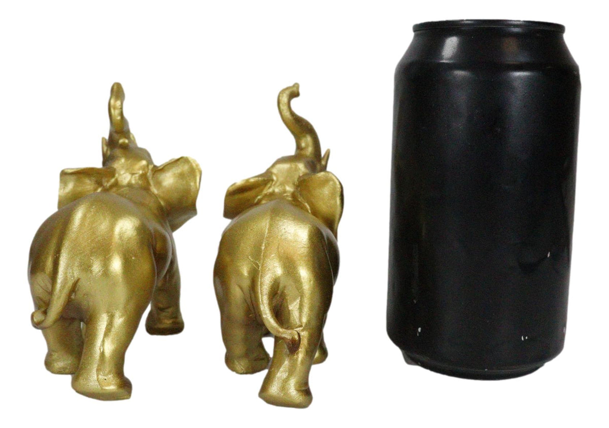 Feng Shui Gold Patina Elephant Left And Right Pair Figurines With Trunks Up - Ebros Gift