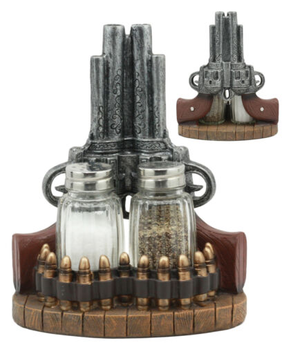 Ebros Western Revolver 6 Shooter Pistols & Bullet Rounds Salt Pepper Shakers Set