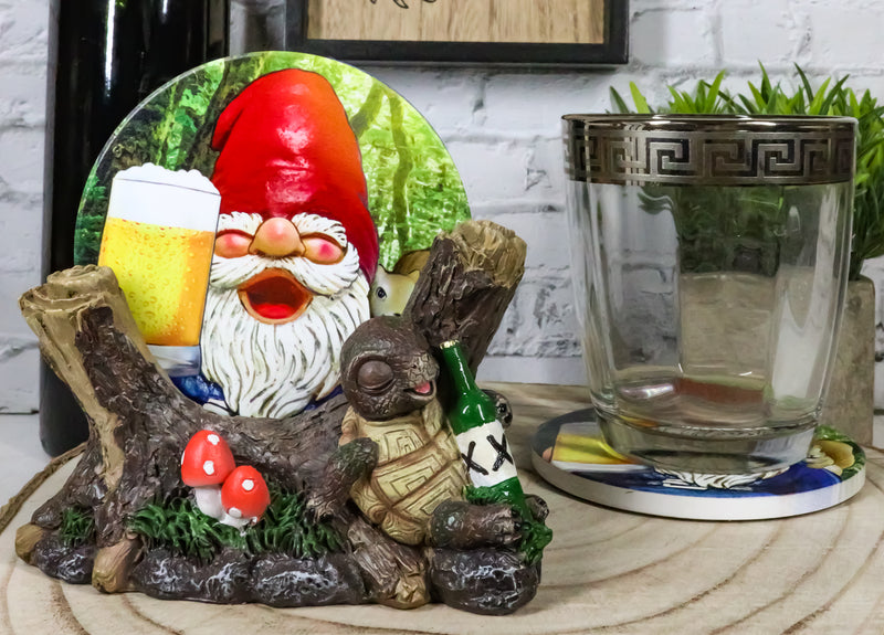 Life of The Party Gnome Toast And Drunk Turtle Tortoise Coasters And Holder Set