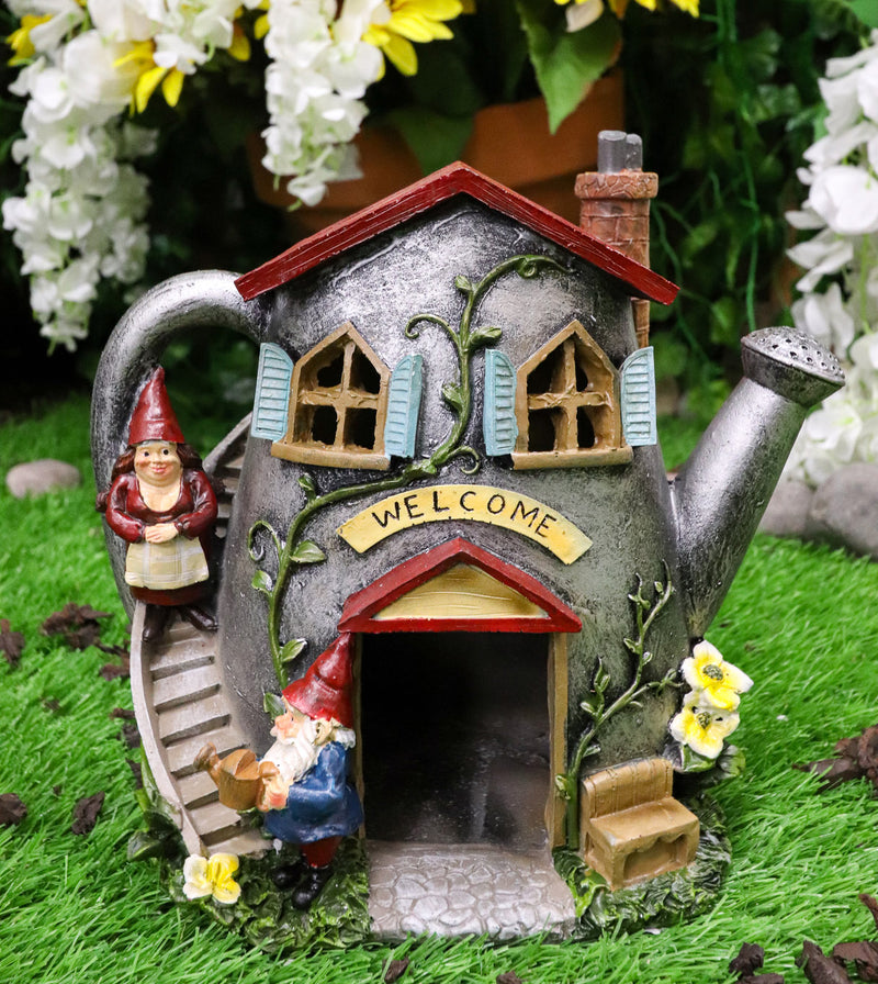 Ebros Fairy Garden Watering Can Mr and Mrs Gnome Mini House Welcome Figurine 8.5"Tall