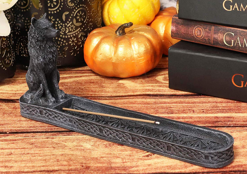 Ebros Stoic Sitting Alpha Wolf Incense Burner Holder 9.5" Long Home Decor