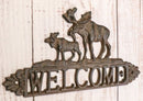 Cast Iron Rustic Forest Elk Moose With Calf Floral Wall Welcome Sign Cutout