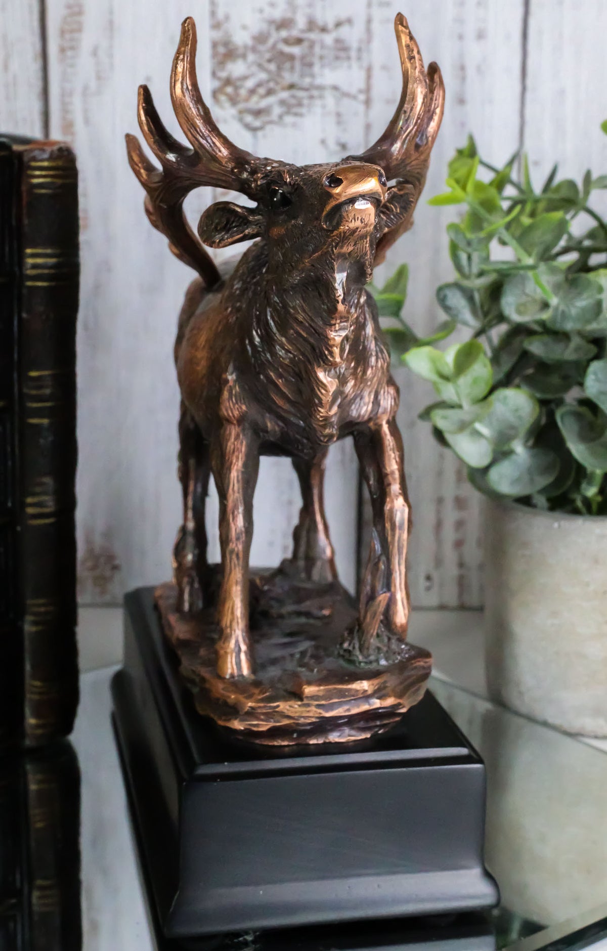 Large Wapiti Bull Elk Deer Rustic Bronze Electroplated Finish Statue With Base - Ebros Gift