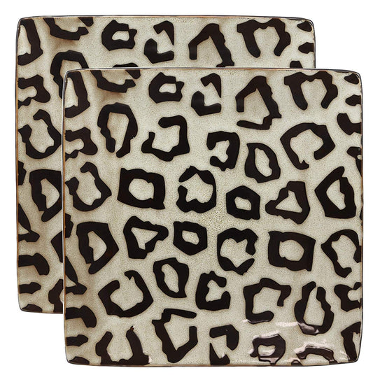 Ebros Giant Cat Cheetah Prints Large Square Dinner Plate Set of 2 10.75" Plates