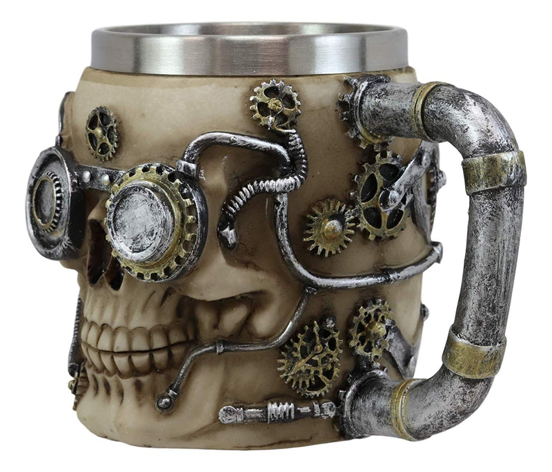 Ebros Metallo Super Cyborg Steampunk Pipes And Gears Skull Face Coffee Tea Mug Stein