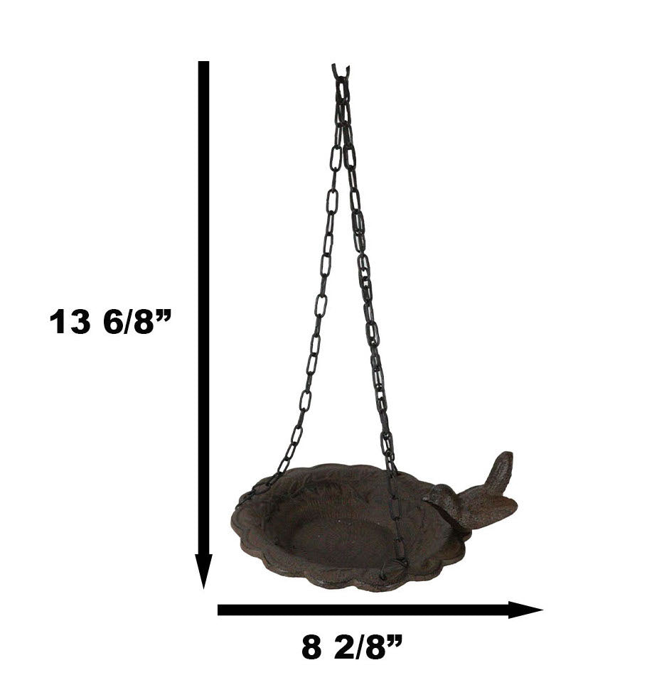 Cast Iron Whimsical Bluebird On Victorian Dish Hanging Garden Bird Bath Feeder - Ebros Gift