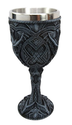 Ebros Gift Celtic Ryu Tribal Heart Dragon 7"H Wine Goblet Cup Chalice Home Decor