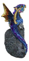 Metallic Blue Iridescent Wyrmling Dragon On Faux Geode Crystal Rock Figurine
