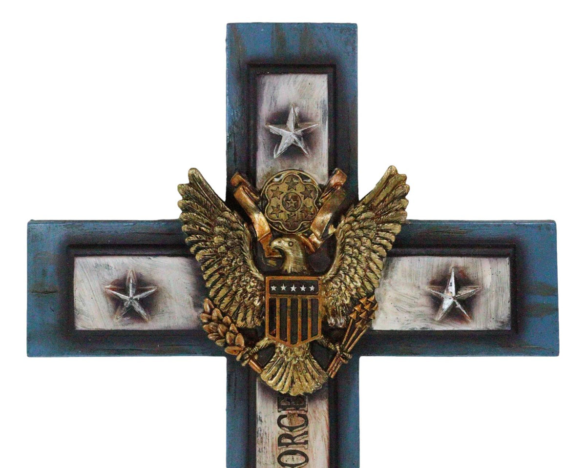 Large Western USA Air Force Patriotic Bald Eagle Emblem Blue Memorial Wall Cross