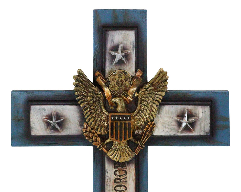 Large Western USA Air Force Patriotic Bald Eagle Emblem Blue Memorial Wall Cross