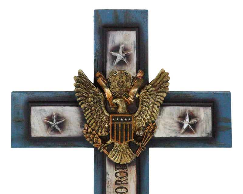 Large Western USA Air Force Patriotic Bald Eagle Emblem Blue Memorial Wall Cross
