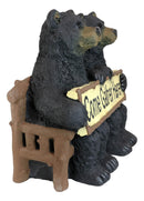 Large 21"L Rustic Forest Twin Black Bears On Park Bench Holding Sign Statue