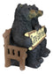 Large 21"L Rustic Forest Twin Black Bears On Park Bench Holding Sign Statue