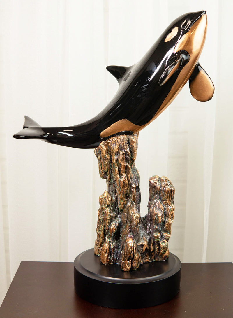 Ebros Large Nautical Marine Sea Orca Killer Whale Swimming By Coral Reefs Statue