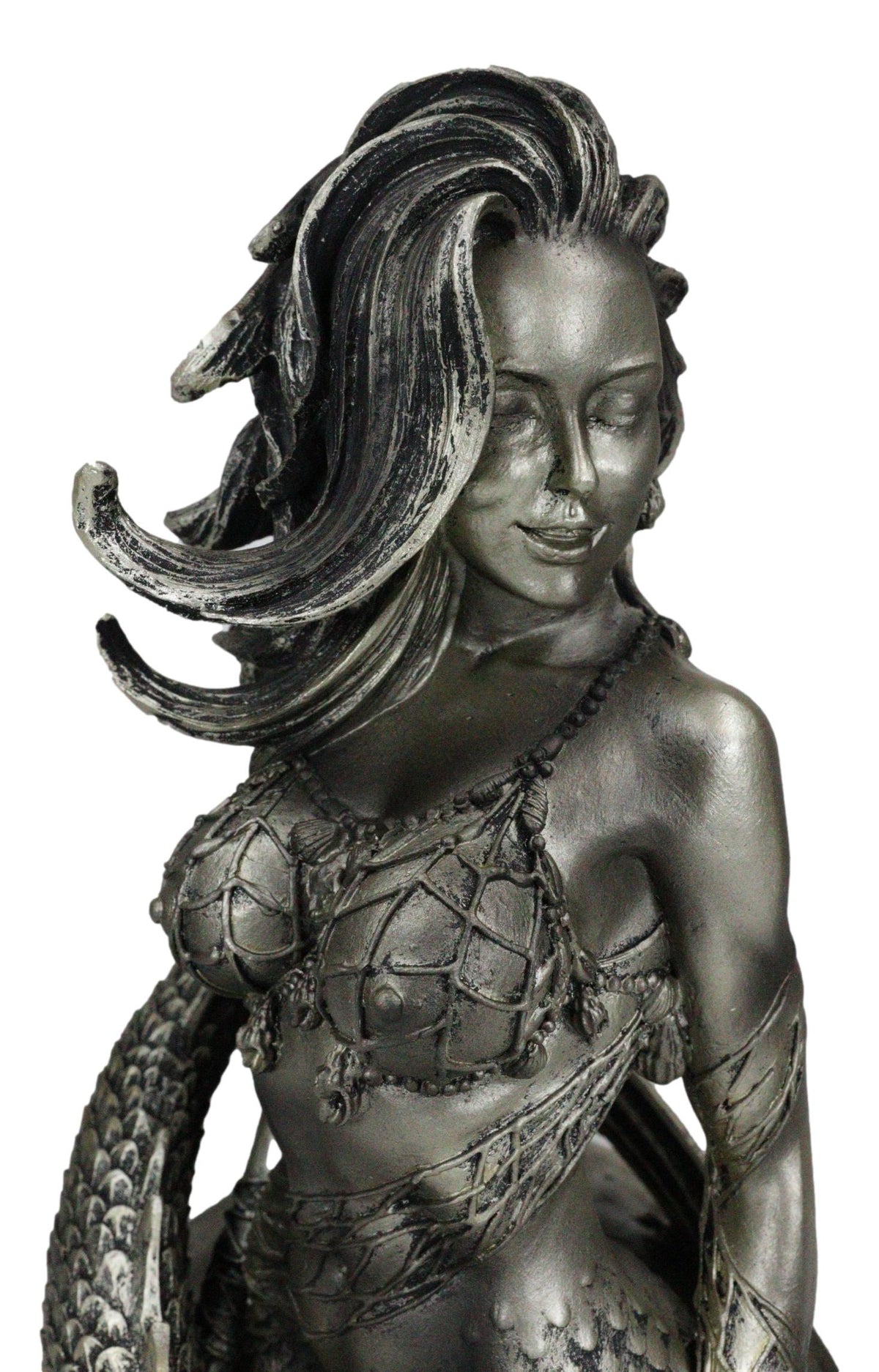 Seductive Siren of The Seas Mermaid Warrior Goddess In Fishnets Top Figurine