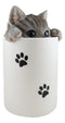 Ceramic Gray Tabby Cat Hiding and Peeking Dry Storage Jar With Paw Prints Decor