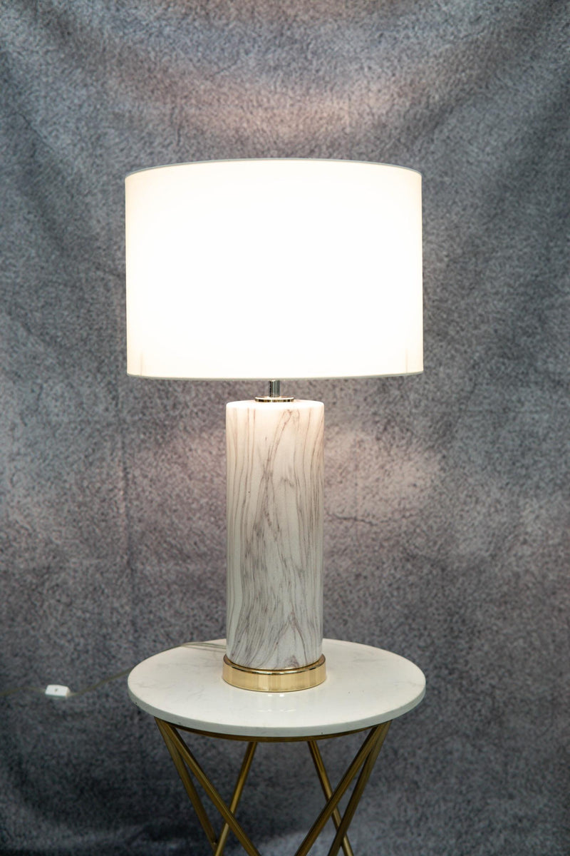 26"H Contemporary Ceramic Faux White Veined Marble Gold Trim Table Lamp W/ Shade