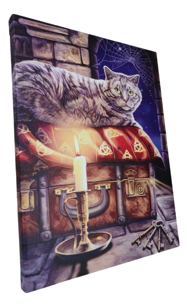 Wicca The Keeper of Secrets Cat by Candle And Keys Wood Framed Canvas Wall Decor