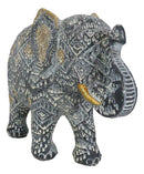 Auspicious Grey Glossy Mosaic Design Noble Aztec Elephant with Trunk Up Figurine