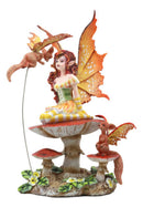 Amy Brown Pretty Summer Fairy On Toadstool Mushroom With Fox Pixie Fairy Statue