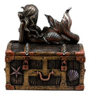 Bronzed Mermaid Nerida Resting On Sunken Treasure Jewelry Box Figurine 5.25"L