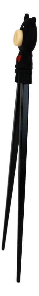 Black Porky Pig Reusable Training Chopsticks Set With Silicone Helper BPA Free