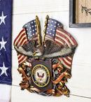 Patriotic US United States Navy Eagle Emblem With 2 American Flags Wall Decor