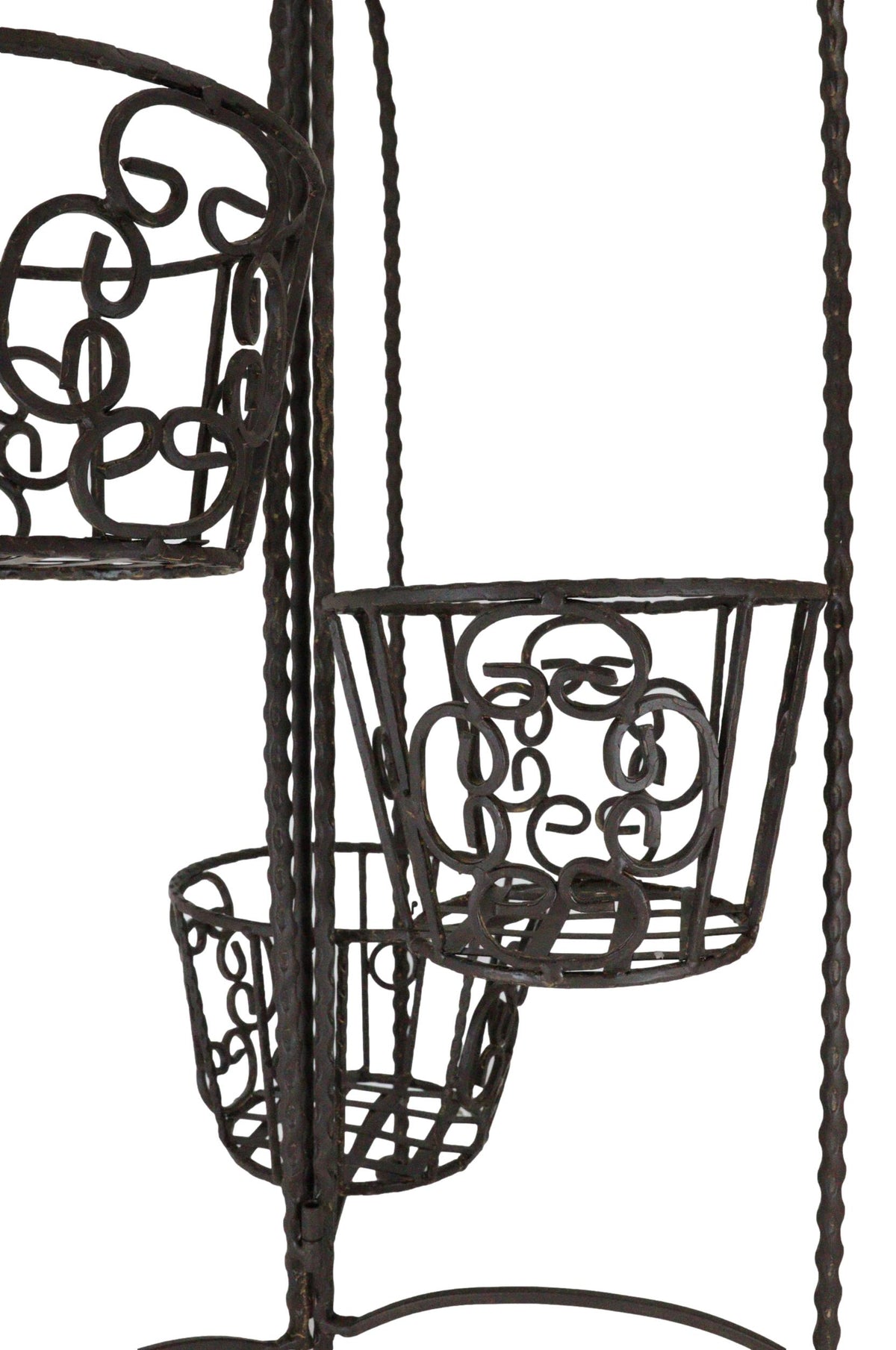 Vintage Rust Finish French Cottage Scroll Metal 3 Tiered Folding Plant Stand