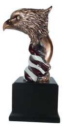 Large 12" American Bald Eagle On Star Spangled Banner Flag Bust Statue With Base