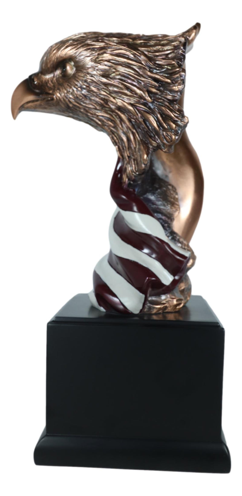 Large 12" American Bald Eagle On Star Spangled Banner Flag Bust Statue With Base