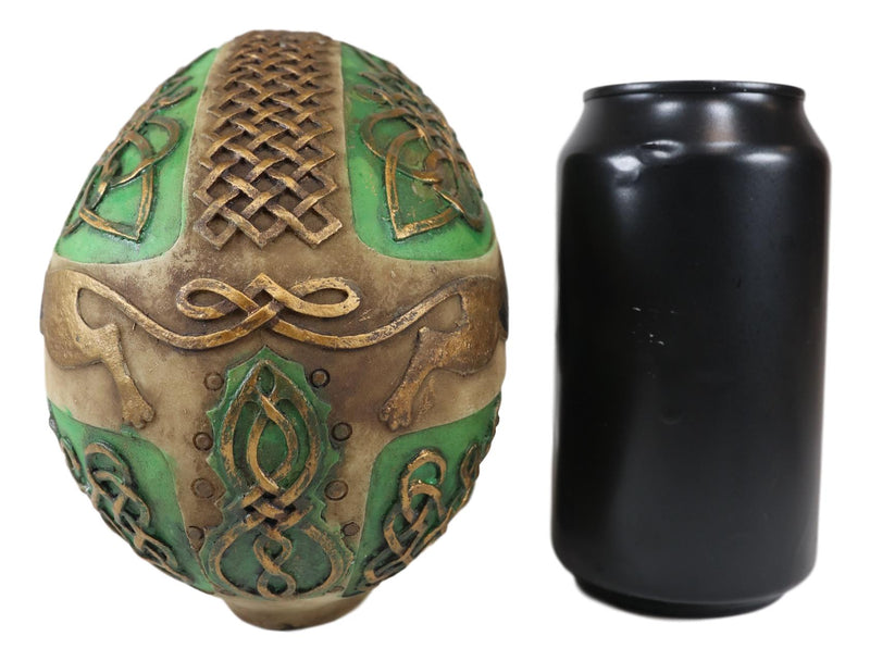 Tooled Celtic Lion Knotwork Shamrock Green Gold Tribal Skull Money Bank Figurine