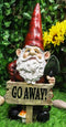 Grumpy Mr Gnome Grandpa With Shovel Standing By 'Go Away!' Yard Sign Figurine