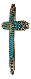 20"H Rustic Western Scroll Lace Le Fleur Wall Cross With Turquoise Gemstones