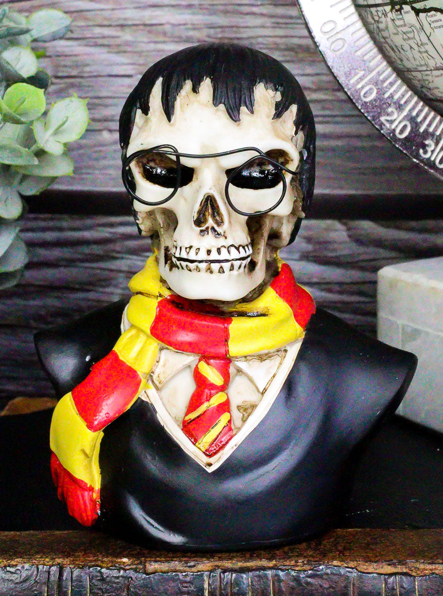 Scary Potter Sorcerer Gryffindor Skeleton With Scarf And Glasses Mini Figurine