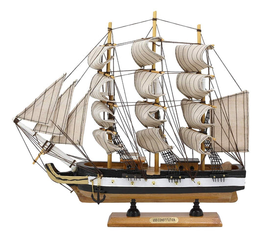 Ebros 12" Tall Handicraft Wood Old Ironsides USS Constitution Frigate Ship Model Statue with Wooden Base Stand War Vessel Battle Ships Fully Assembled Prototype Museum Gallery Sculpture - Ebros Gift